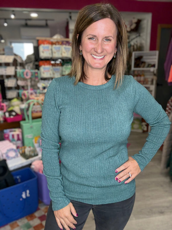 Soft Ribbed Long Sleeve in Dark Jade
