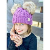Kids' Violet Cable Knit Double Fur Pom Beanie