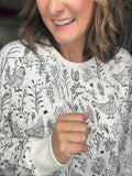 Rooster Floral Print Cozy Sweatshirt
