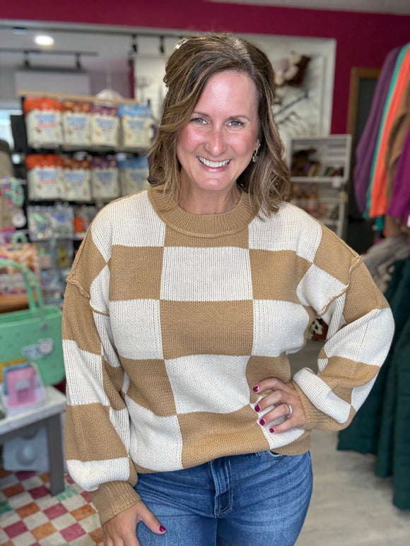 Checkered Sweater in Cream