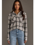 Kendra Shacket in Light Grey and Sage Plaid