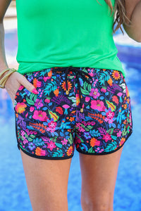 Fiesta Time Black Floral Everyday Shorts