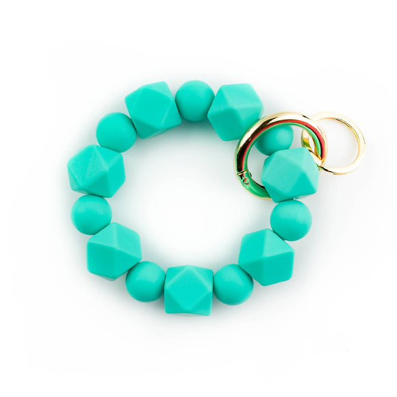 Aqua Beaded Wristlet Keychain Hexagon Silicone |