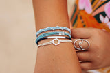 "Dream" Silver Hexagon Charm Blue Hair Tie Bracelets: Medium