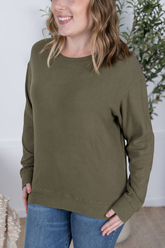 Corinne Ribbed Pullover in Olive
