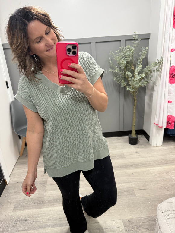 Moss Chunky Waffle Mineral Wash Top