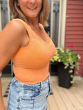 Orange Stone Washed Seamless Reversible Crop Tank