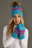 Blue & Speckled Patterned Pom Hat