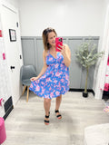 Tie Neck Floral Dress in Blue