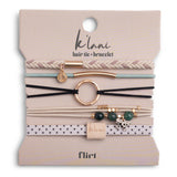 "Flirt" Polka Dot in Cream & Black with Green Accent Hair Tie Bracelets: Medium