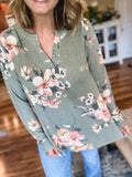 Lizzy Knit Top in Olive Floral