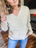 Mini Waffle Center Seam Sweater in Oatmeal