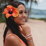 "Celebrate" Blues and Corals With Silver Wave Charm Hair Tie Bracelets: Large