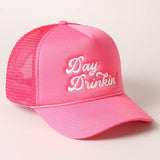Day Drinkin Texts Embroidery Mesh Back Trucker Hat: BLUSH / ONE SIZE