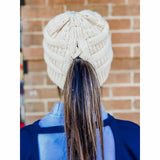 Neon Orange Criss-Cross Ponytail Beanie