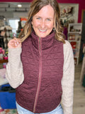 Burgundy Quilted Vest with Gold Accent