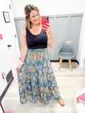 Green Spring Floral Maxi Skirt