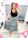 Green Spring Floral Maxi Skirt