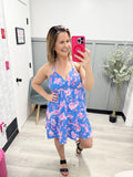Tie Neck Floral Dress in Blue