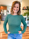 Fall Waffle Top in Dark Green