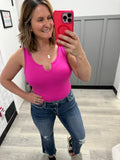 Neon Hot Pink Split Neck Bodysuit