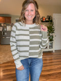 Color Block Stripe Sweater in Olive