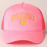 Sunkissed Embroidery Foam Mesh Back Trucker Hat: FUCHSIA / ONE SIZE