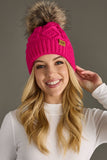 Bright Pink Cable Knit Pom Hat