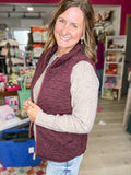 Burgundy Quilted Vest with Gold Accent