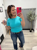 Zara Ribbed Tee in Aqua