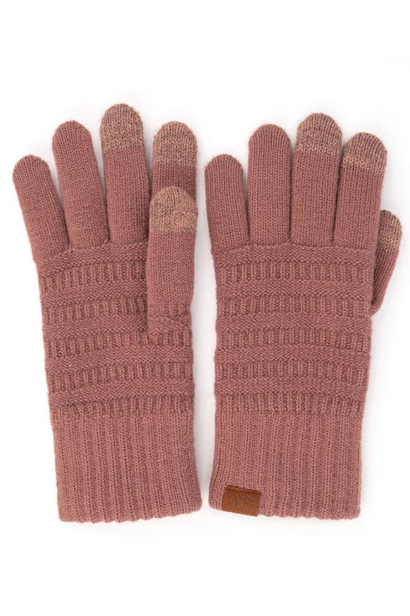 Dark Rose C.C Solid Ribbed Knit Gloves