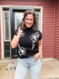Floral Contrast Sweater in Black
