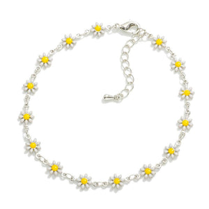 Daisy Chain Link Anklet Silver