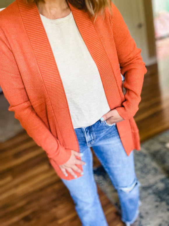 Mini Waffle Cardigan in Maple