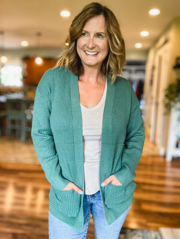 Cozy Waffle Cardigan in Evergreen