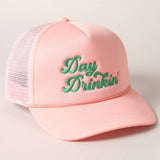 Day Drinkin Texts Embroidery Mesh Back Trucker Hat: BLUSH / ONE SIZE