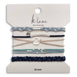 "Dream" Silver Hexagon Charm Blue Hair Tie Bracelets: Medium