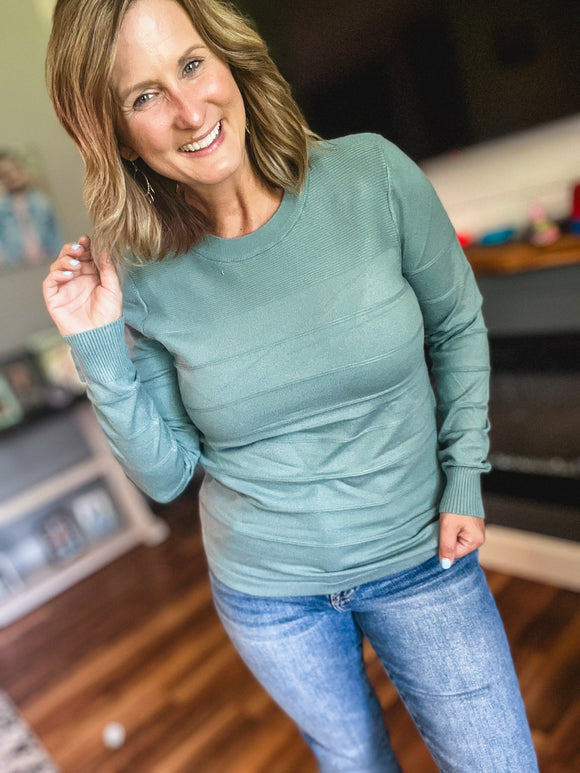 Pintuck Sweater Top in Sage Green