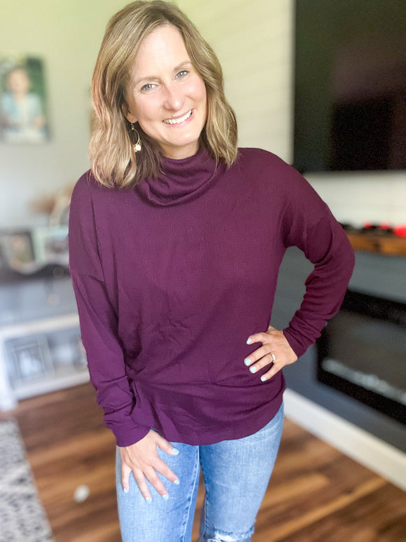 Cowl Tunic Sweater in Plum