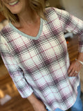 Lizzy Knit Top in Pink Plaid