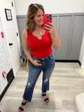 Ruby Red Split Neck Bodysuit