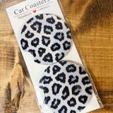 White Leopard Car Coaster Set