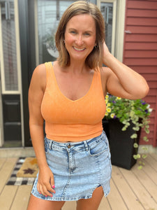 Orange Stone Washed Seamless Reversible Crop Tank