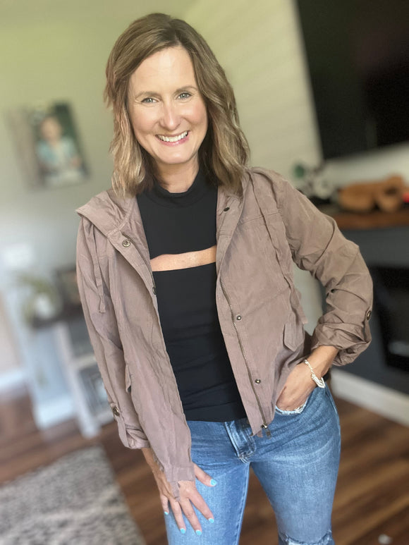 Fall Breeze Taupe Snap Jacket