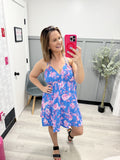 Tie Neck Floral Dress in Blue
