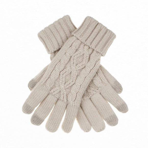 Beige CC Cable Fleece Lined Women's Gloves