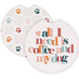 Coffee Dog Paw Prints Coffee-Themed Car Coaster Set
