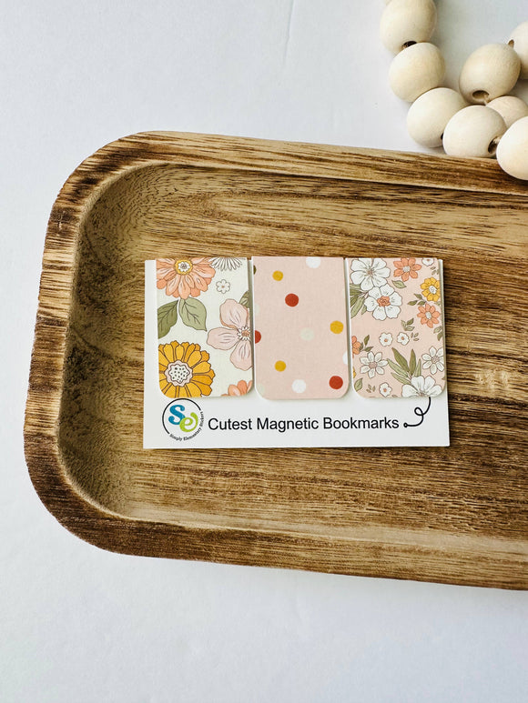 Pink Floral Print Magnetic Bookmark Set 4.0 x 1.25