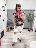 Smocked Black Floral Top