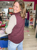 Burgundy Quilted Vest with Gold Accent